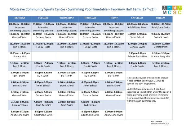 Feb 2025 Half Term Pool Timetable page 0001