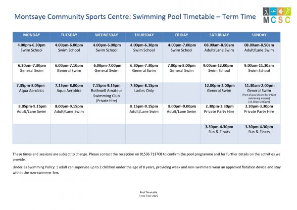 Pool Timetabe 2025 Term Time page 2