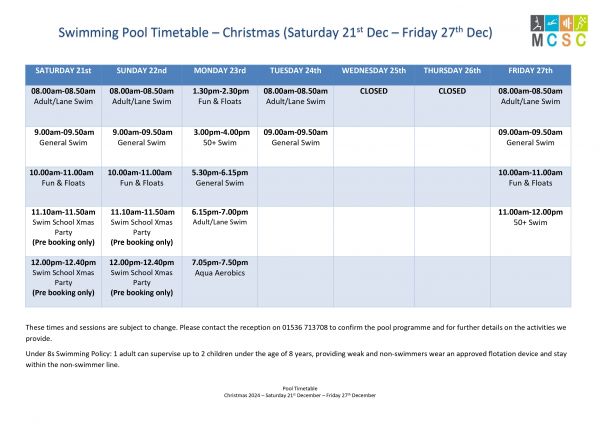 Pool Timetable 2024 Christmas Week 1 page 0001