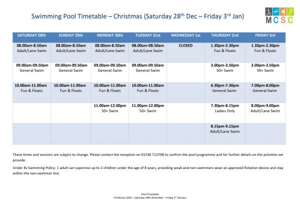 Pool Timetable 2024 Christmas Week 2 page 0001