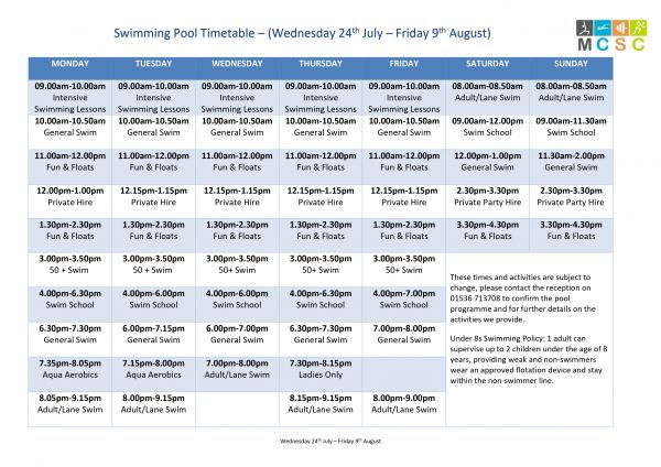 Pool Timetable Summer Holidays 2024 page 0001