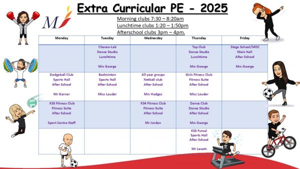 Extra Curricular PE Clubs Jan 26